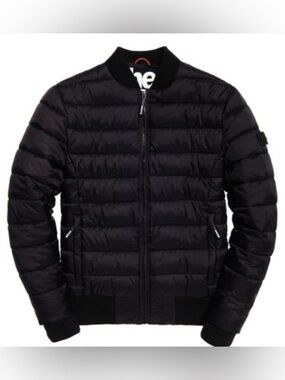 Superdry Black Quilted Puffer Bomber Jacket - M (runs a bit small)